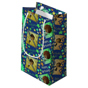 African American Boys and Stars Birthday on Blue Small Gift Bag