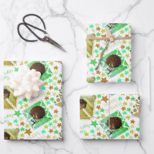African American Boys with White Background Wrapping Paper Sheet