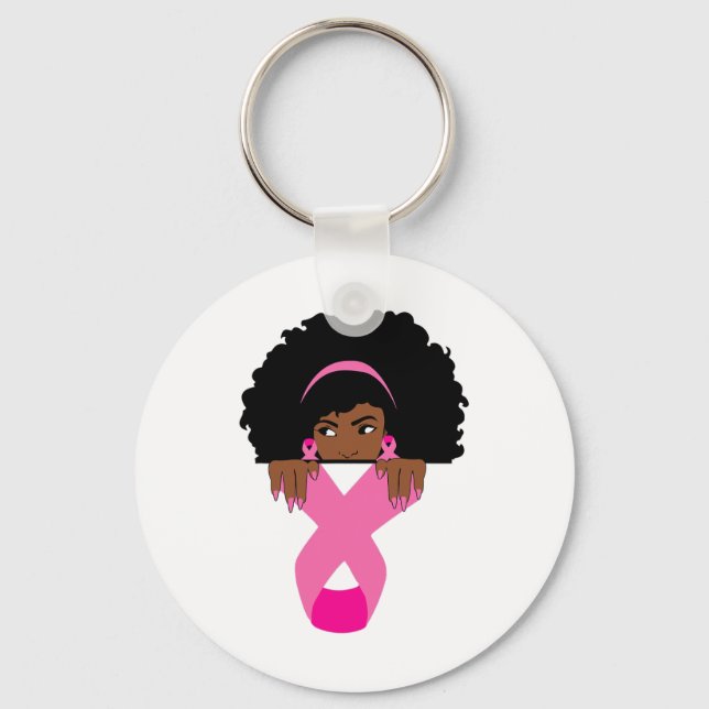 African American Breast Cancer Awareness Black Wom Keychain (Front)