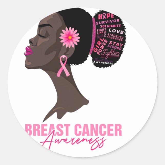 African American Breast Cancer Awareness Woman  Classic Round Sticker (Front)