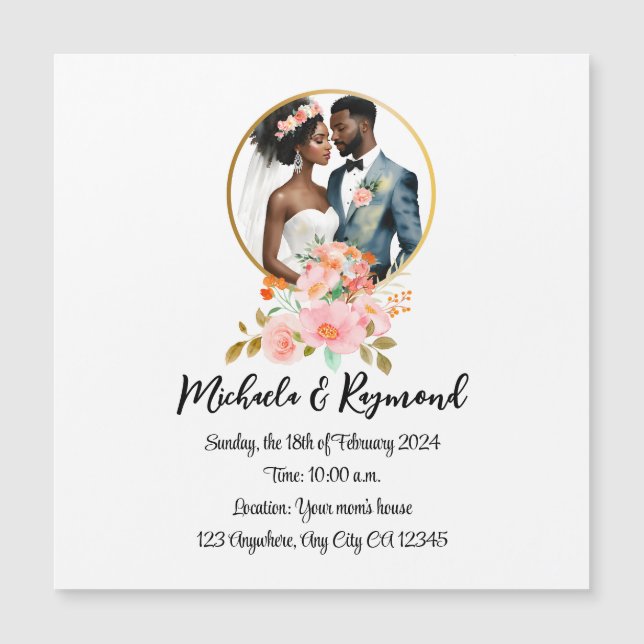 African American Bridal Couple Magnetic Card (Front)
