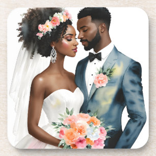 African American Bridal Couple Wedding Coaster