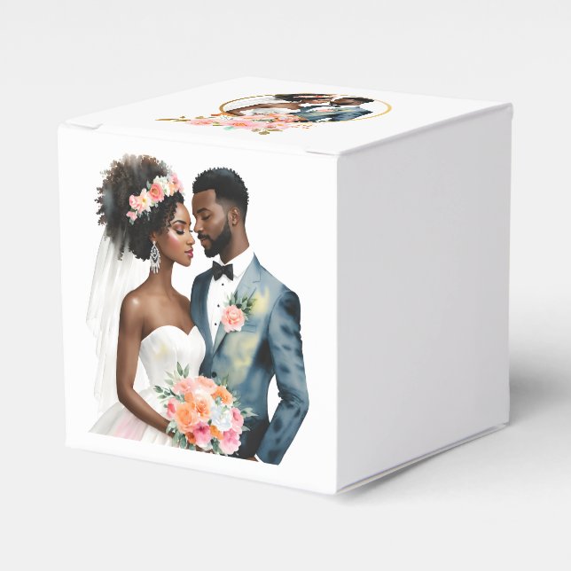 African American Bridal Couple Wedding Favor Box (Front Side)