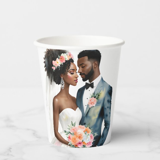 African American Bridal Couple Wedding Paper Cups (Front)