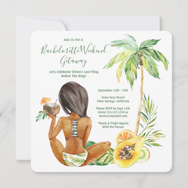 African American Bride Bachelorette Beach Weekend Invitation (Front)
