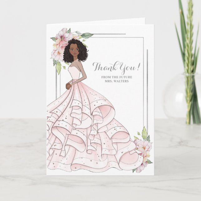 African American  Bride Bridal Shower Future Mrs Thank You Card (Front)