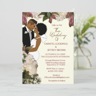 African American Bride & Groom Cream Wedding Invitation