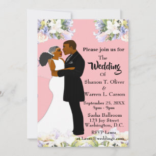 African American Bride & Groom Floral Wedding Invi Invitation