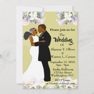 African American Bride & Groom Floral Wedding Invitation