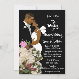 African American Bride & Groom White Wedding  Invitation