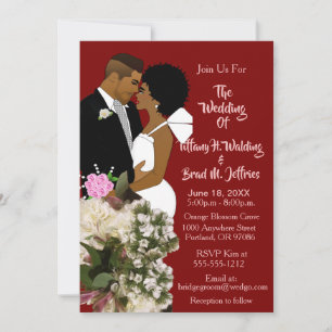 African American Bride & Groom White Wedding  Invitation