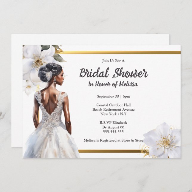 African American bride simple garden flowers  Invitation (Front/Back)