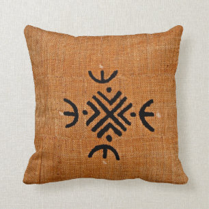 African American brown black mud cloth pattern Throw Pillow