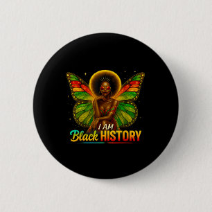 African American Butterfly Kid Girl I Am Black His 2 Inch Round Button