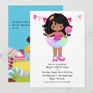 African American Candy Land Girl Birthday Party Invitation