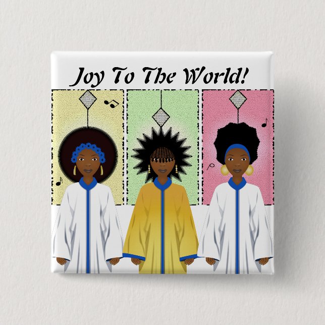 African American Carolers Singers Christmas Choir 2 Inch Square Button (Front)