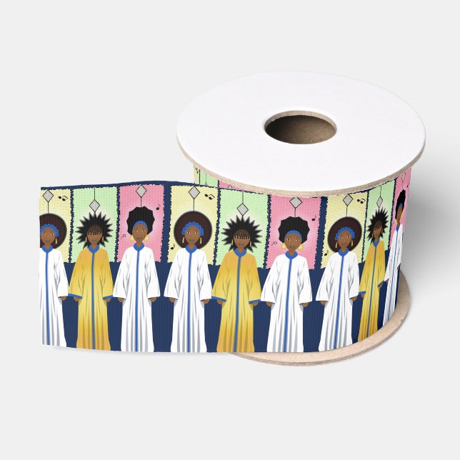 African American Carolers Singers Christmas Choir Grosgrain Ribbon (Spool)
