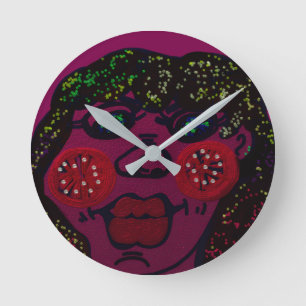 African-American Cartoon Character Portrait Round Clock
