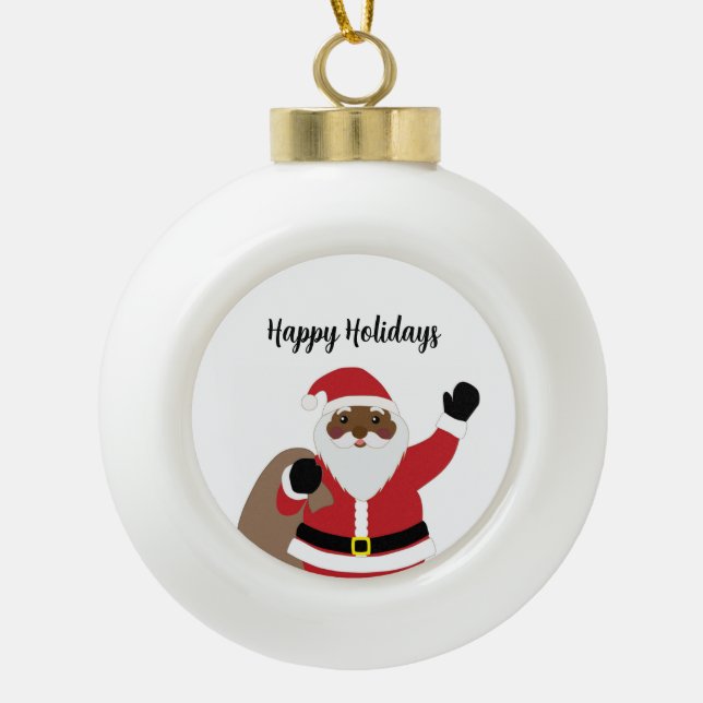  African American Ceramin Santa Claus Ornament (Front)