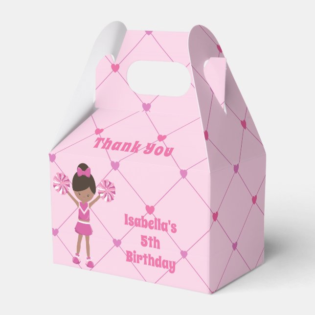 African American Cheerleader Pink Birthday Party Favor Box (Front Side)