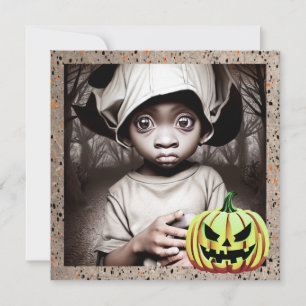 African-American  Child with Big Eyes Halloween Invitation