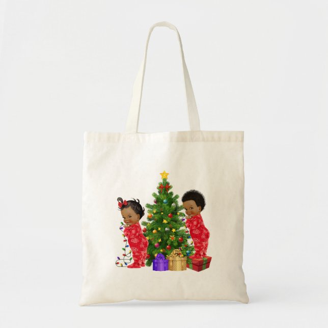 African American Children Christmas Tote with chil (Front)