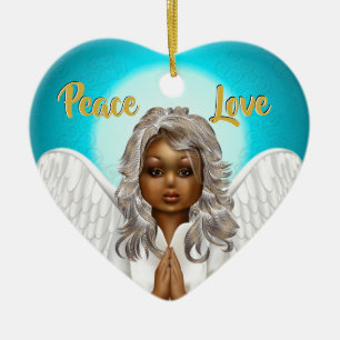African American Christmas Angel Holiday Ceramic Ornament
