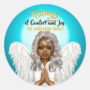 African American Christmas Angel Holiday Classic Round Sticker