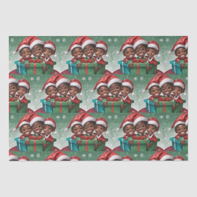 African American  Christmas Elf  Tissue Paper (Front)