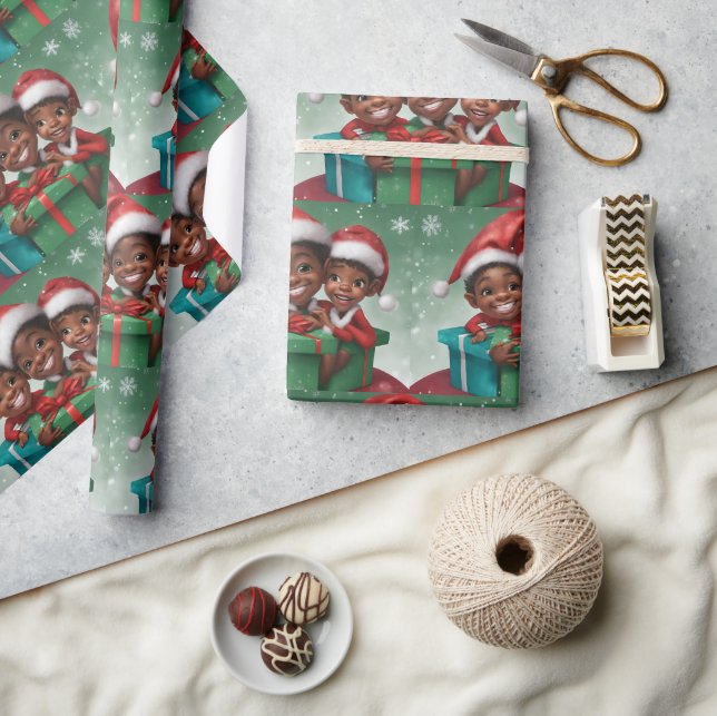 African American  Christmas Elf  Wrapping Paper (Crafts)