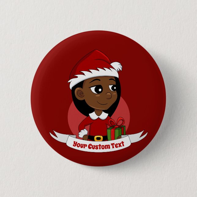 African American Christmas girl cartoon 2 Inch Round Button (Front)