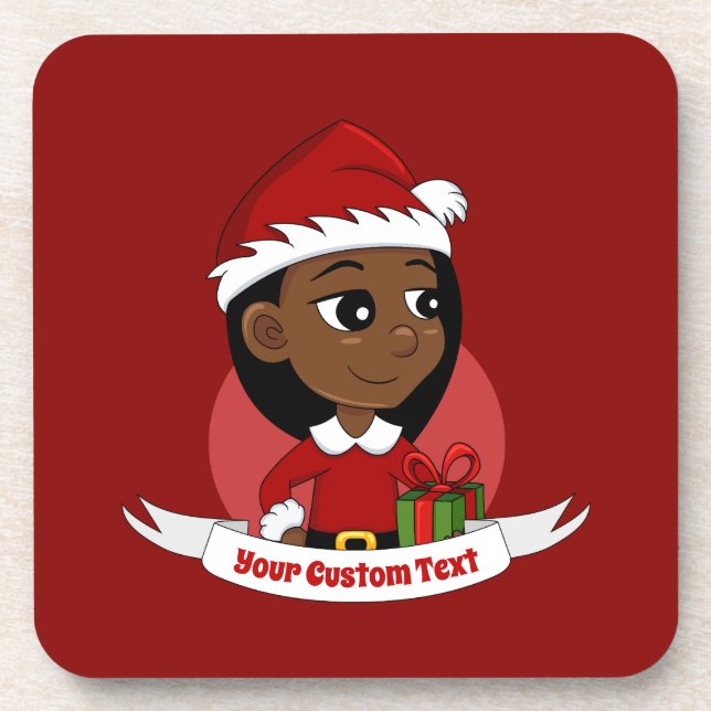African American Christmas girl cartoon Coaster (Front)