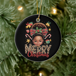African American Christmas Messy Bun Black Mom  Ceramic Ornament