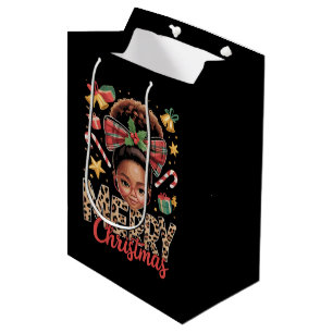 African American Christmas Messy Bun Black Mom  Medium Gift Bag