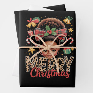 African American Christmas Messy Bun Black Mom Wrapping Paper Sheet