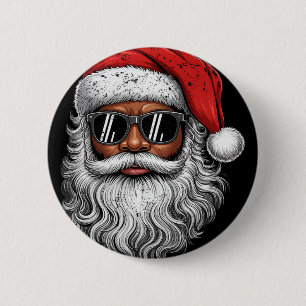 African American Christmas Pajama Xmas Afro Santa 2 Inch Round Button