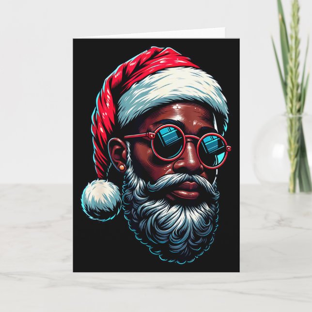 African American Christmas Pajama Xmas Afro Santa  Card (Front)