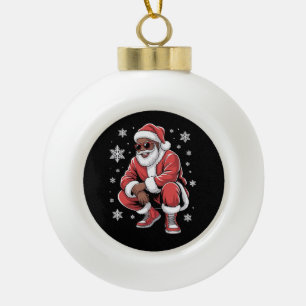 African American Christmas Pajama Xmas Afro Santa Ceramic Ball Christmas Ornament