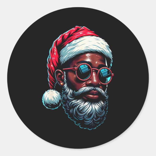 African American Christmas Pajama Xmas Afro Santa  Classic Round Sticker (Front)