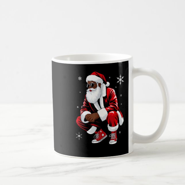African American Christmas Pajama Xmas Afro Santa  Coffee Mug (Right)