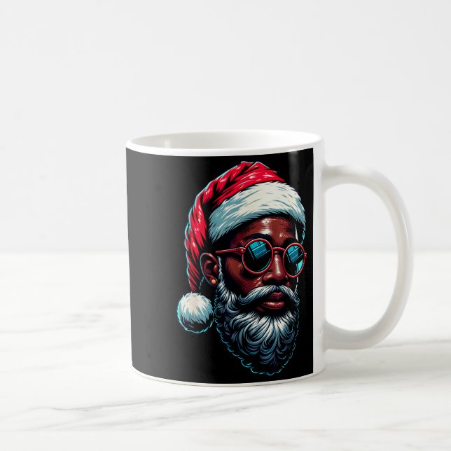 African American Christmas Pajama Xmas Afro Santa  Coffee Mug (Right)