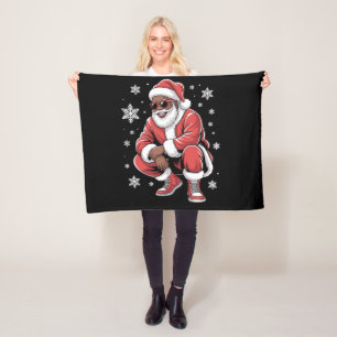 African American Christmas Pajama Xmas Afro Santa  Fleece Blanket