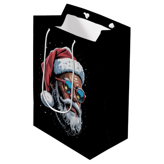 African American Christmas Pajama Xmas Afro Santa  Medium Gift Bag (Front Angled)