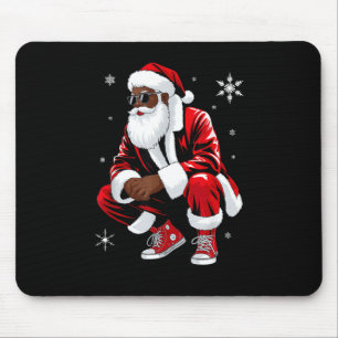 African American Christmas Pajama Xmas Afro Santa Mouse Pad