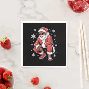 African American Christmas Pajama Xmas Afro Santa  Napkin