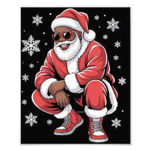African American Christmas Pajama Xmas Afro Santa Photo Print