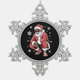African American Christmas Pajama Xmas Afro Santa Snowflake Pewter Christmas Ornament