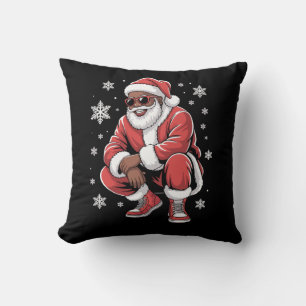 African American Christmas Pajama Xmas Afro Santa  Throw Pillow