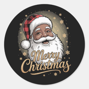 African American Christmas Pajamas Santa Claus  Classic Round Sticker