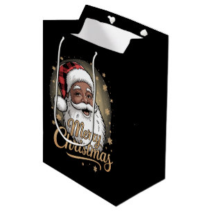 African American Christmas Pajamas Santa Claus  Medium Gift Bag